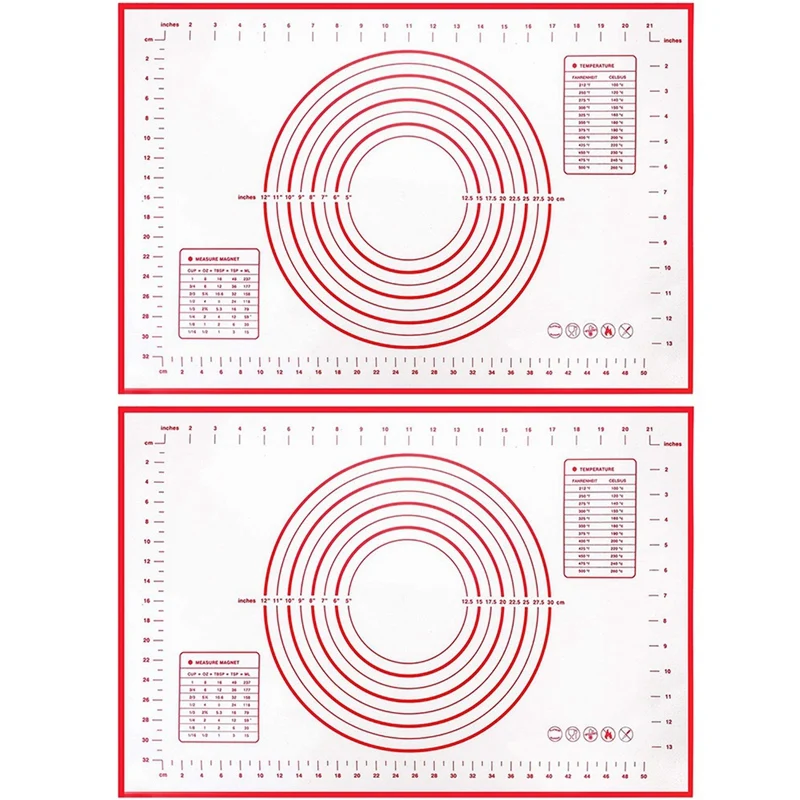 

2 Pack Non-Stick Baking Mat Pastry Mat With Measurements Perfect For Pizza, Cake, Bread Making