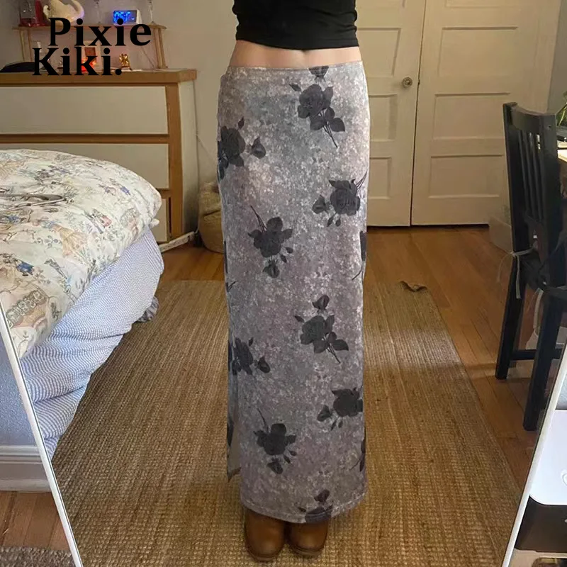 

Юбка в стиле гранж PixieKiki Y2k, винтажная юбка с цветочным принтом и заниженной талией, Женская Эстетическая одежда в стиле 1920-х