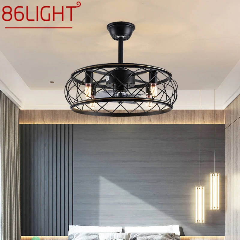 

86LIGHT American Style Ceiling Fan Lamp Classical Black Retro LED With Light Remote Control For Home Dining Room Bedroom Decor