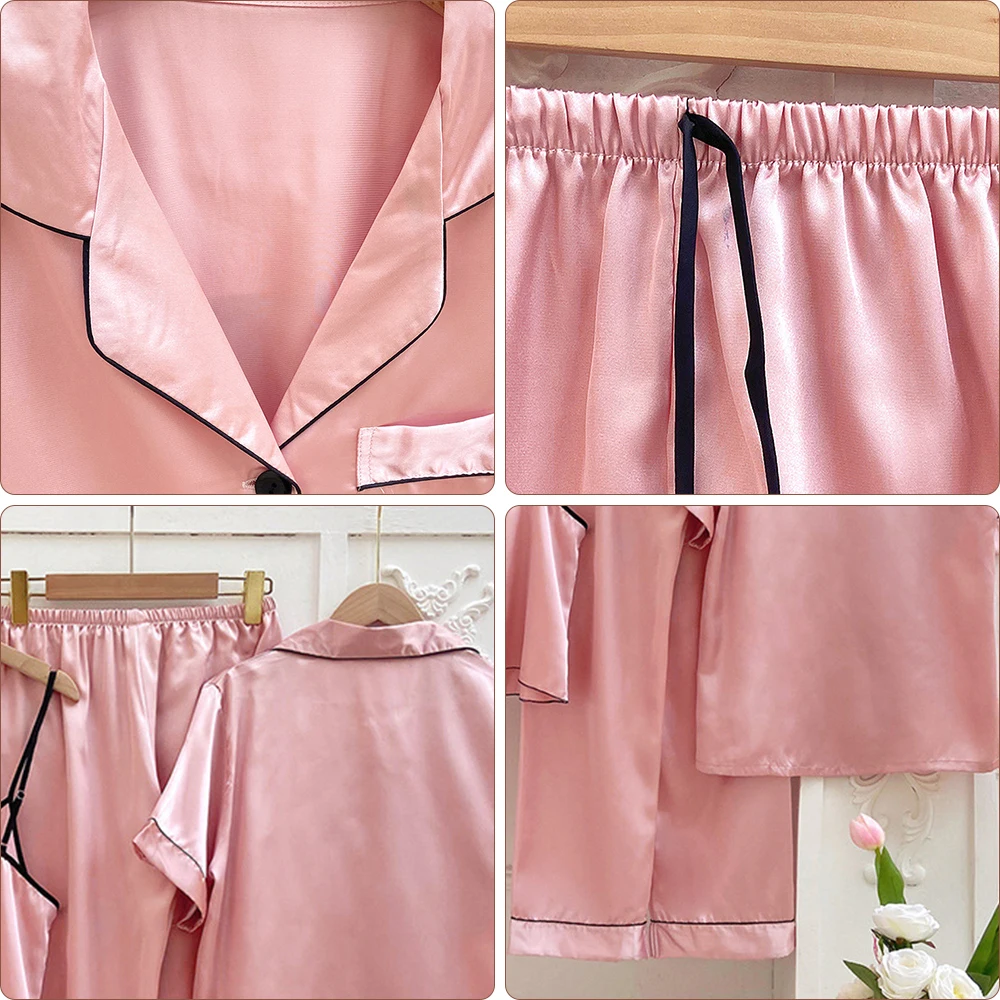 Simple casual home clothes suit lapel top suspenders pants shorts pajamas suit ice silk comfortable loose home sleeping clothes