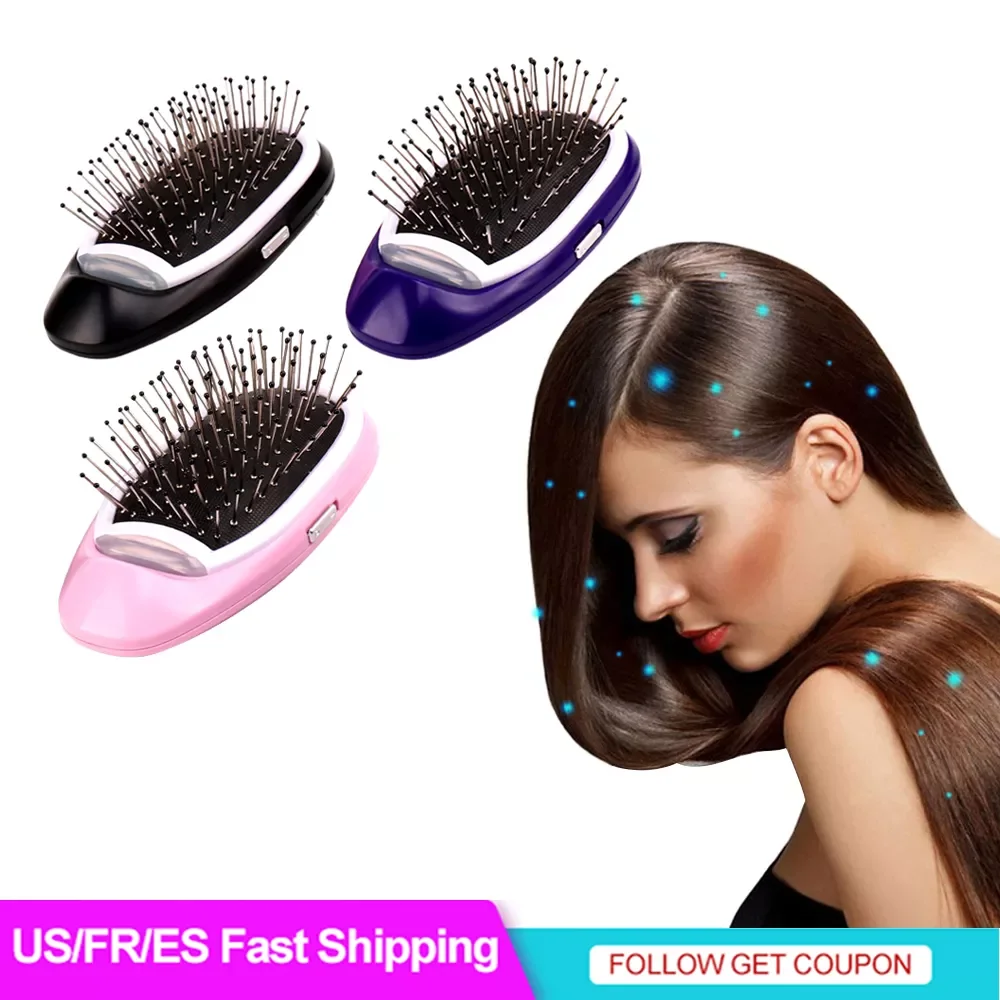 

NEW2023 Portable Ionic Hairbrush Electric Negative Ions Hair Comb Anti Static MassageComb US Fast Shipping Styling Tool for Drop