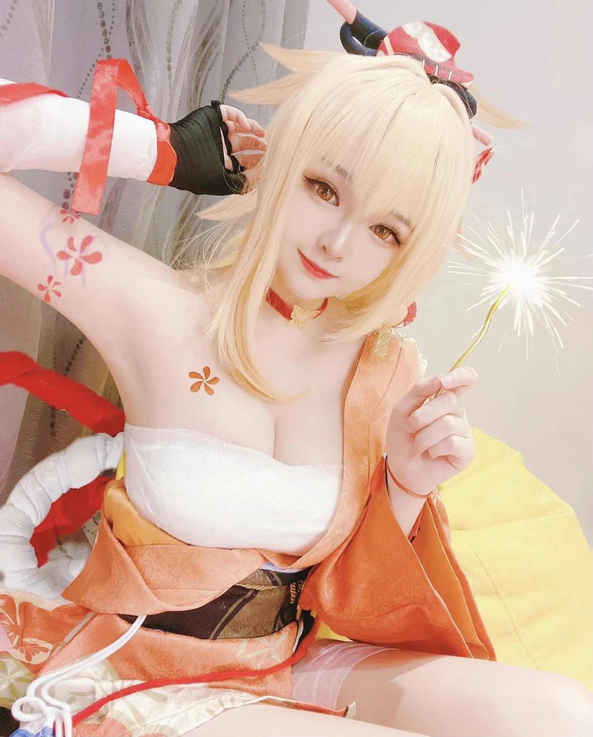 Аниме игра геншин имитация кожи головы Yoimiya косплей парик обувь полный комплект