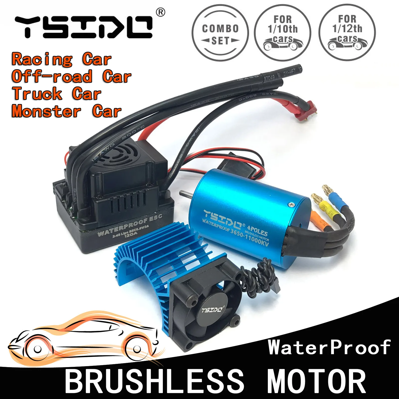 YSIDO 3650 3600KV 5400KV 9500KV Brushless Motor 60A 80A 120A ESC for 1/10 Traxxas HSP Tamiya Arrma RedCat RC Monster Truck Car