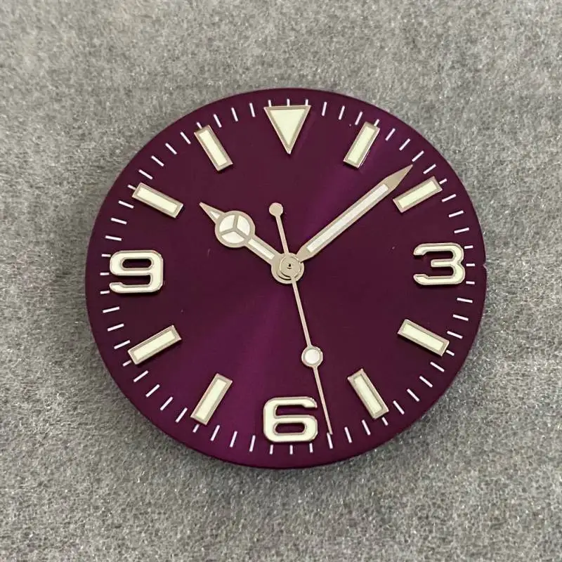 Modified 28.5mm Sun Print 3 6 9 Watch Dial Hands Green Luminous For NH35 NH36 4R 7S Automatic Movement Sterile Dial