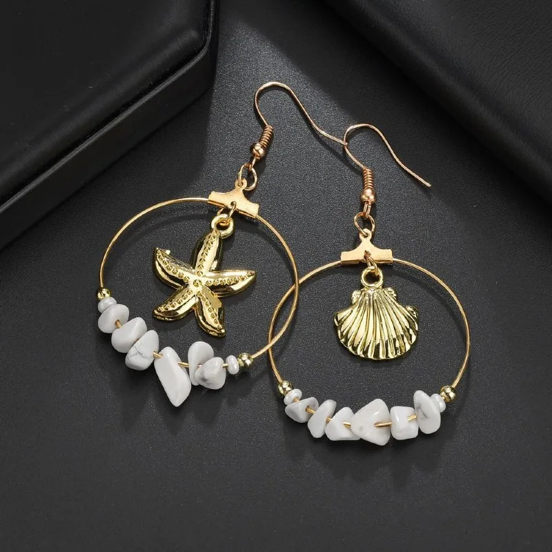 

Personality Temperament Women's Earrings Natural Shell Starfish Asymmetric Circle Fashion Jewelry Accessories Gifts for Women