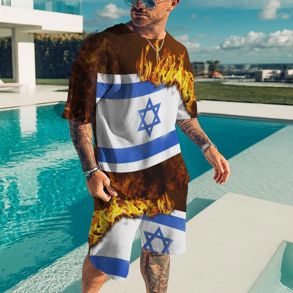 Israel 3D Men's T-shirt Set Sportswear Men's Oversized Clothing T-shirt Shorts Suit Men's T-shirt Suit Summer Beach