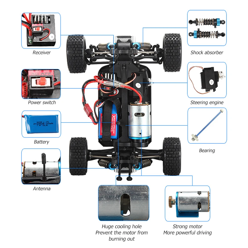 Фото WLtoys A979-B 2,4G 1/18 RC автомобиль 4WD 70 км/ч высокоскоростной Электрический автомобиль, полнопропорциональный большой грузовик RC Crawler RTR, игрушки для... №5