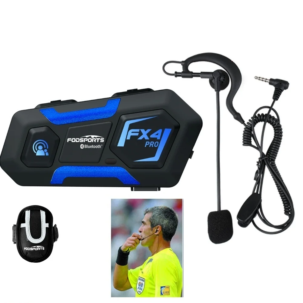 Fodsports FX4 Referee Intercom 1200M Wireless Bluetooth Headset Soccer Interphone BT 5.0 for Football Judge with FM Radio