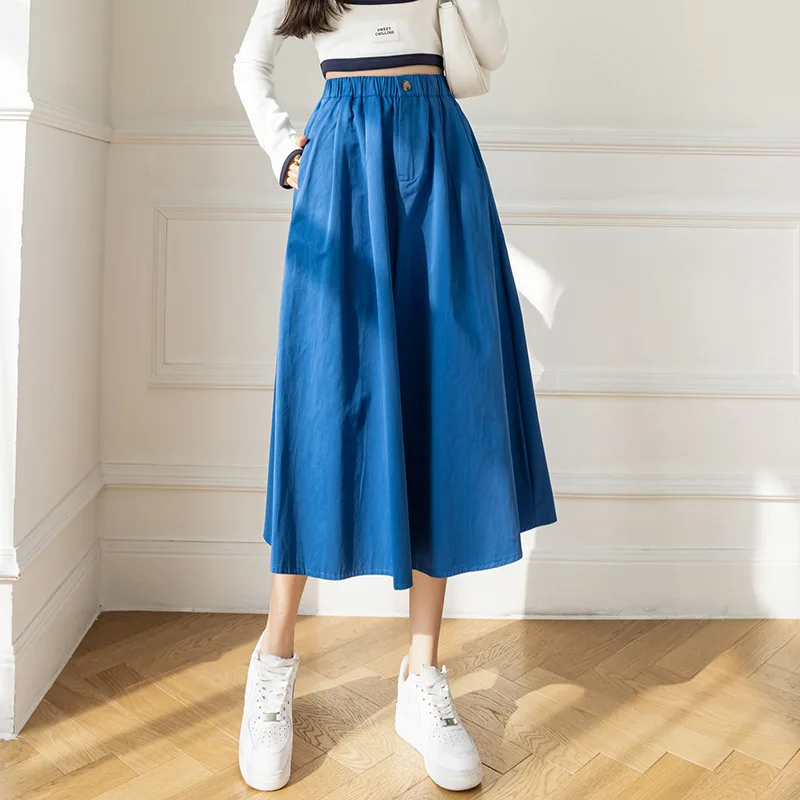 

Skirts Japanese Tooling Women 2022 Spring High Waist Over Knee Thin Versatile Hip Covering Elegant A-line Umbrella Skirt
