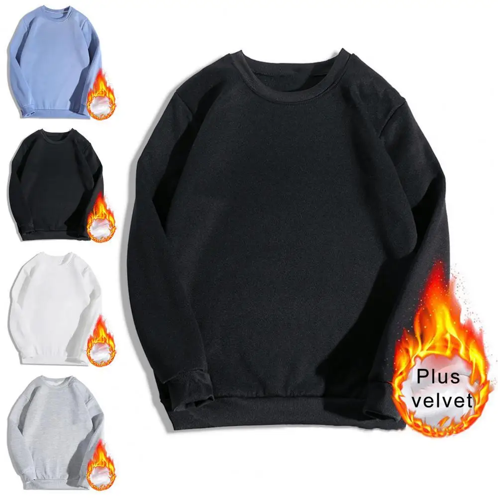 

Stylish Winter Top Solid Color Thermal All Match Elastic Hem Men Top Men Sweatshirt Student Sweatshirt