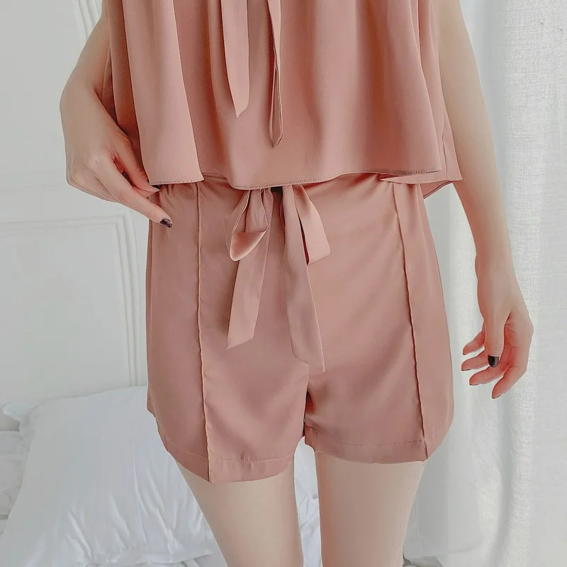 Women's Satin Pajamas with Shorts Ruffle Silk Pajamas for Women Summer Pyjamas Home Clothes for Women DropShipping