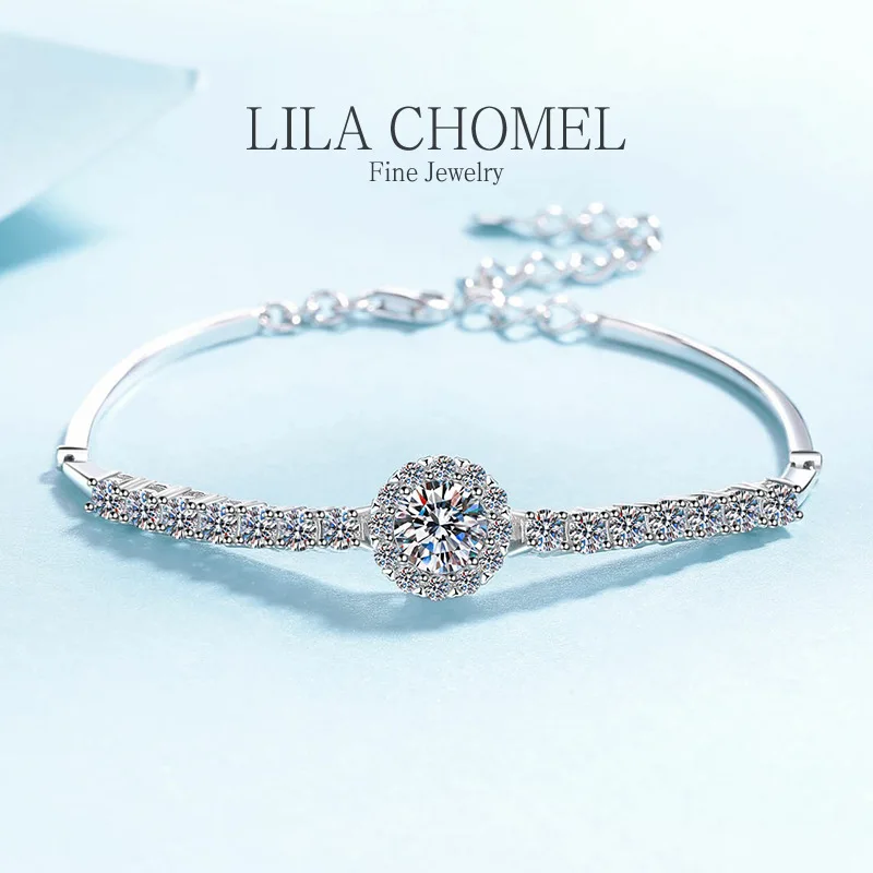 Женские браслеты из муассанита 2 4 карата D элегантные блестящей платины PT950