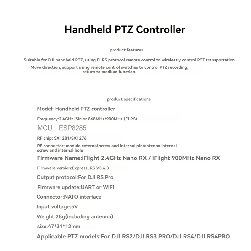 Ручной контроллер подвеса Iflight ELRS 900 МГц RX для DJIRS2/DJIRS3 PRO/DJI RS4/DJI RS4 PRO FPV Drone