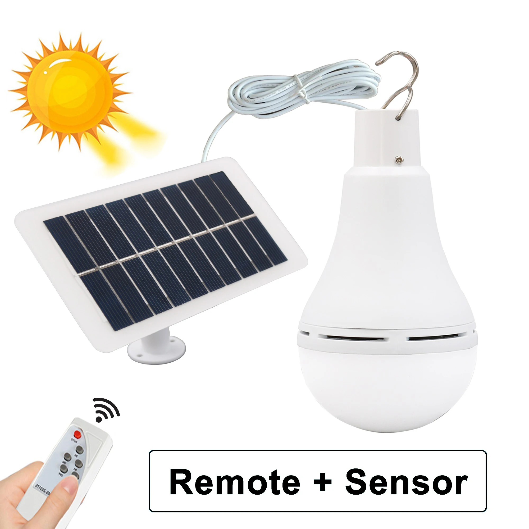 

Solar Lamp Remote Control Timer Sensor Rechargeable Light LED Outdoor Charge Bulb hanging Garden Camping Built in Battery