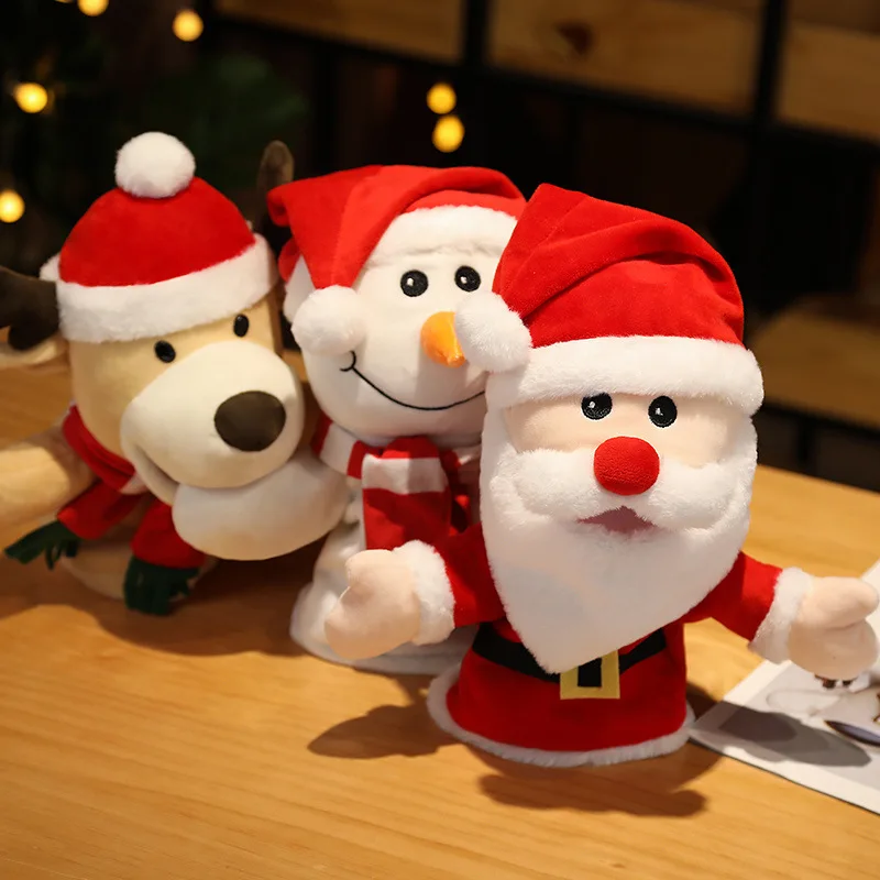 

Christmas Plush Can Open Mouth Santa Claus Reindeer Snowman Cute Children Toy Hand Puppet Can Open Mouth Gift Pendant
