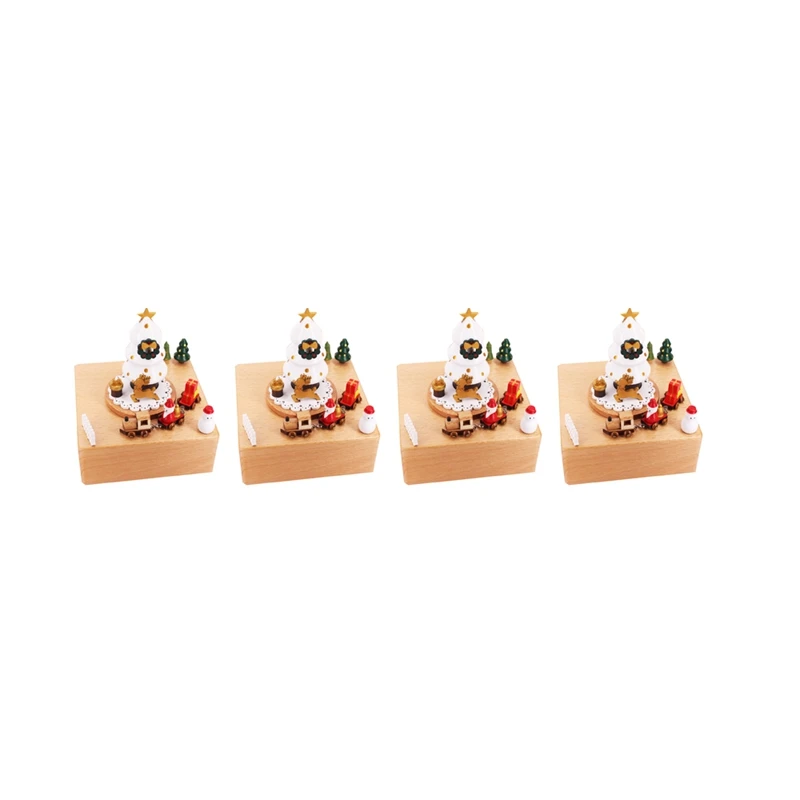 

4X Wooden Music Box Santa Claus Christmas Tree Train Christmas New Year Retro Birthday Gift Musical Boxes Home Decor