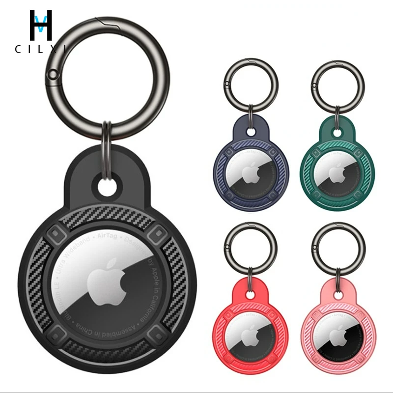 

VHCILXI Suitable for Airtag Protective Sleeve New Round Shape for Apple Tracker Carbon Fiber Pattern Anti-lost Protective Sleeve