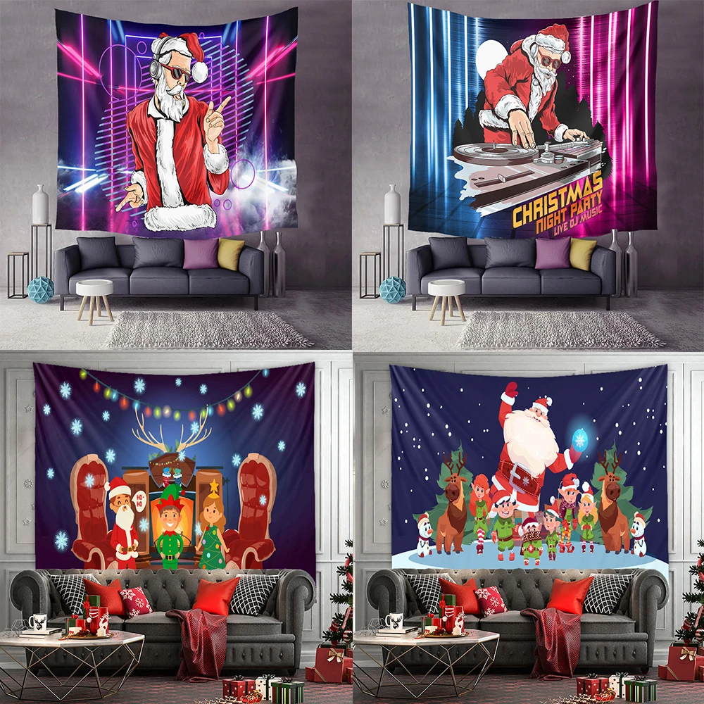 

Father Christmas Tree Hippie Funny Kids Coulorful Tapestry Moon Aesthetic Kawaii Room Home Decoration Fabric Bedroom Wall Hangin