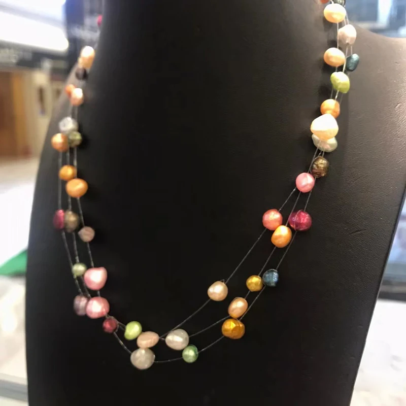 Жемчужное ожерелье из натурального пресноводного жемчуга 3 слоя