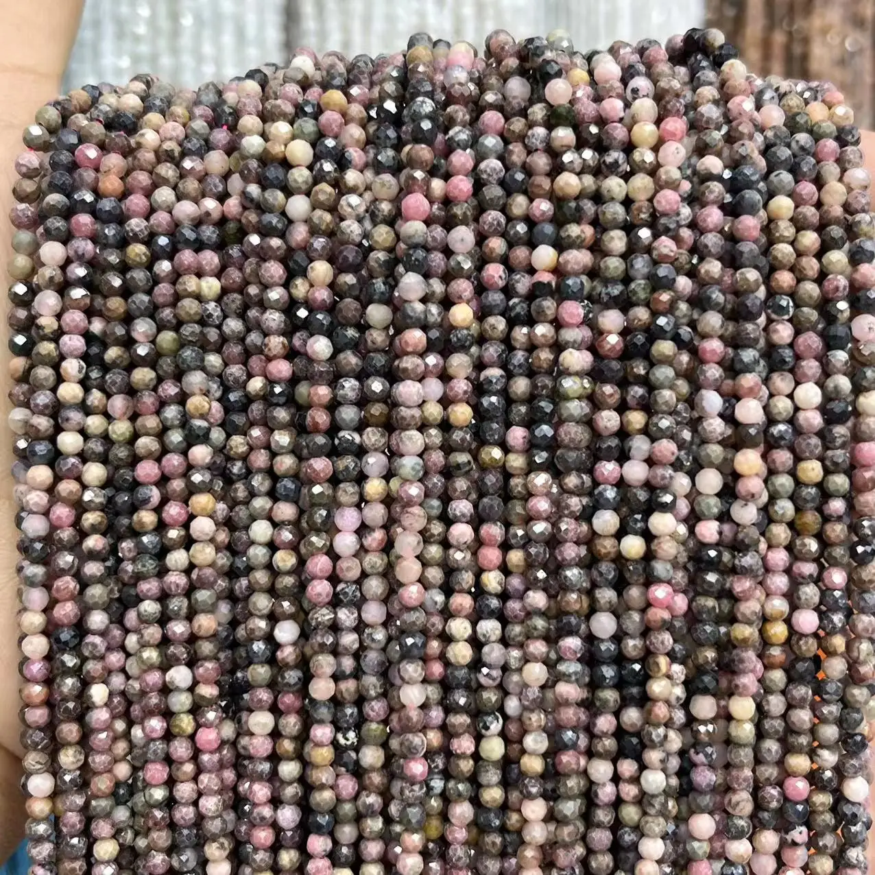 2 3 4MM Black Line Red Natural Stone Faceted Loose Spacer Round Beads For Necklace Bracelet DIY 15'' Factory Wholesale