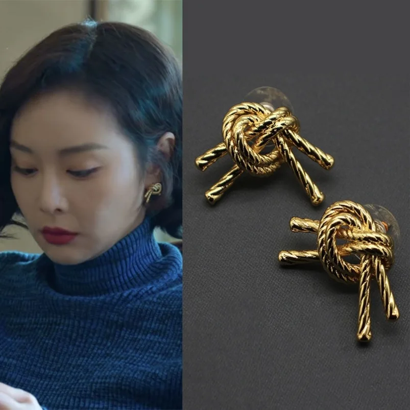 

Elegant Golden Knot Earrings For Woman Women Earring Young Girls Festival Trends 2023 Korean Accessories Y2k South Korea Gift