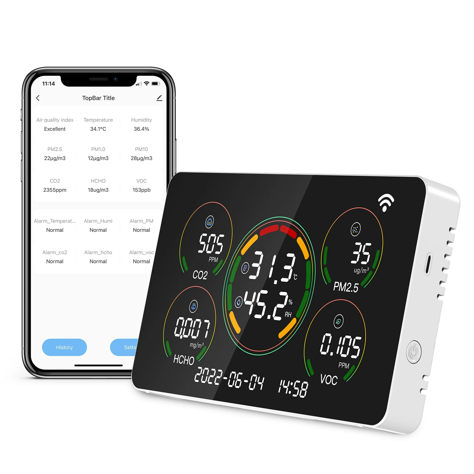 

7 in 1 Indoor Air Quality Monitor WIFI Tuya Smart Life App High Accuracy CO2 Detector Pm2.5 TVOC HCHO Tester Temp Hum Meter Real