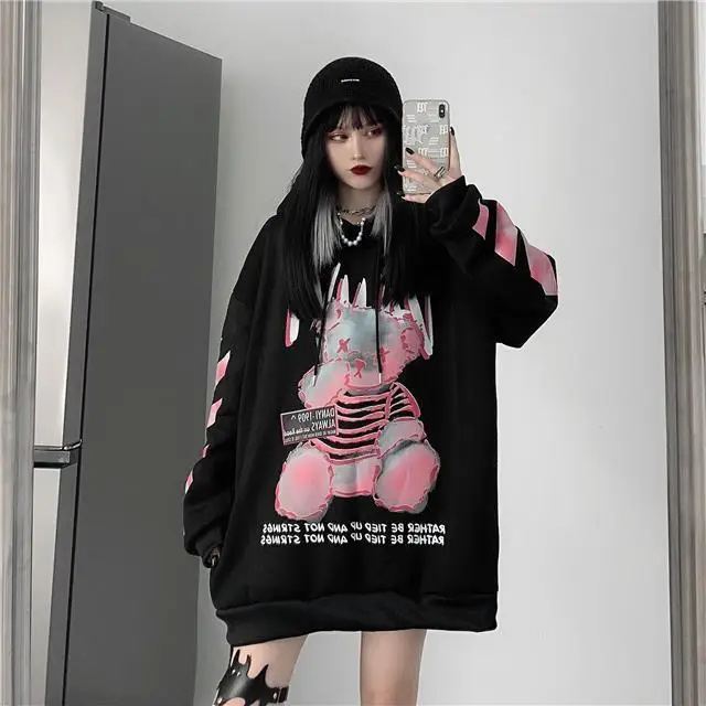 

Новинка весна-осень 2021 Корейская версия Instagram медведь хип-хоп Свободный Тонкий студенческий BF с капюшоном плюс бархатный свитер пальто зимн...