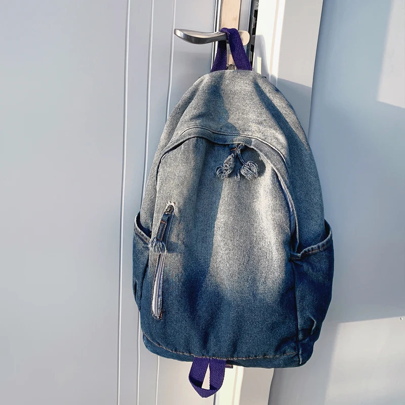 

2022 New Gradient Denim Backpack Women Large Capacity Retro Travel Bagpack Bookbag College Student Bags for Teenager Girls