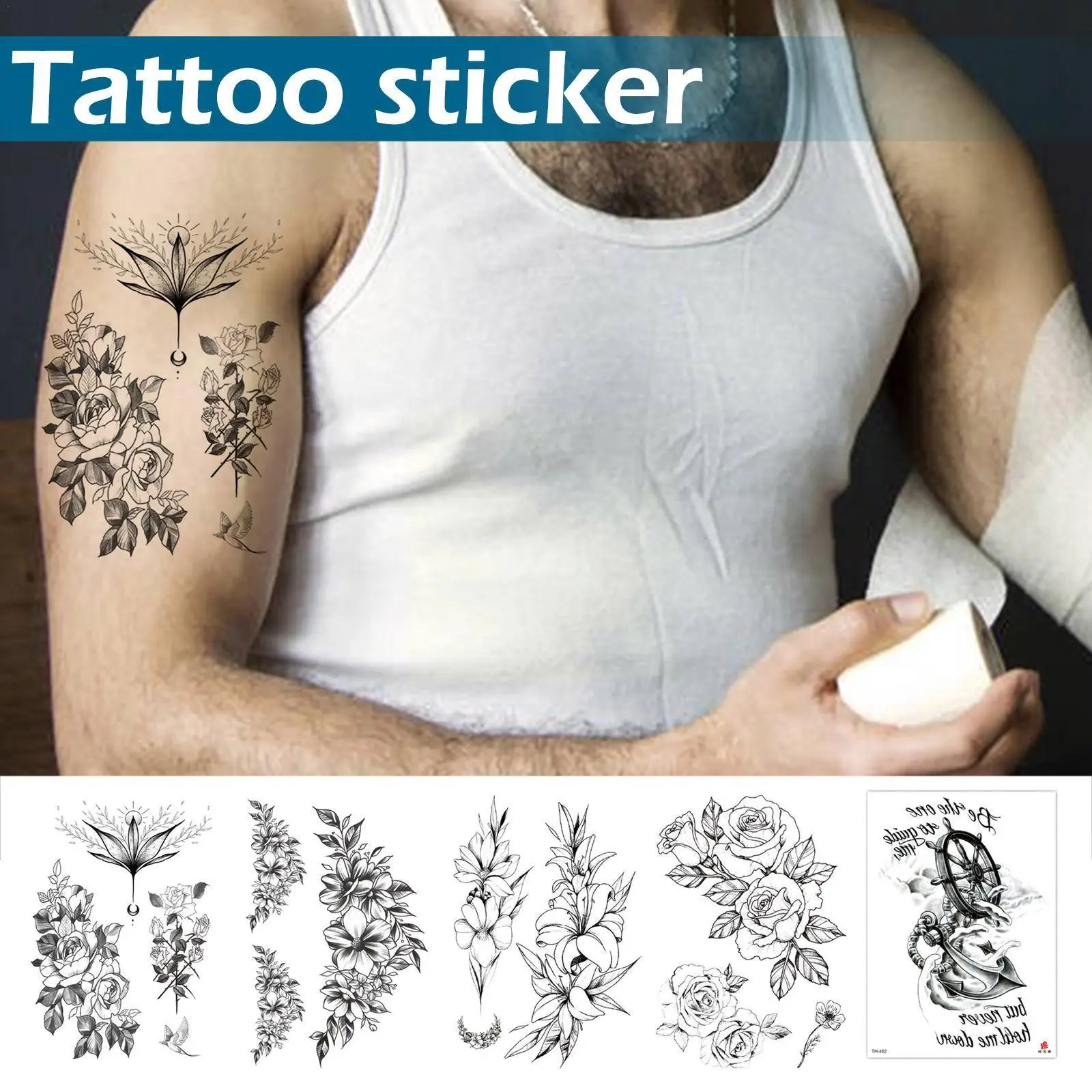 

Flower Temporary Tattoo For Women Girls Snake Bird Peony Tattoo Sticker Black Fake Blossom Sexy Tatoo Transfer Adult V8k2