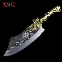 xsg 10 inch longquan machete big chop knife hand forged beautiful tiger texture decor alloy dragon handle heavy kitchen knives