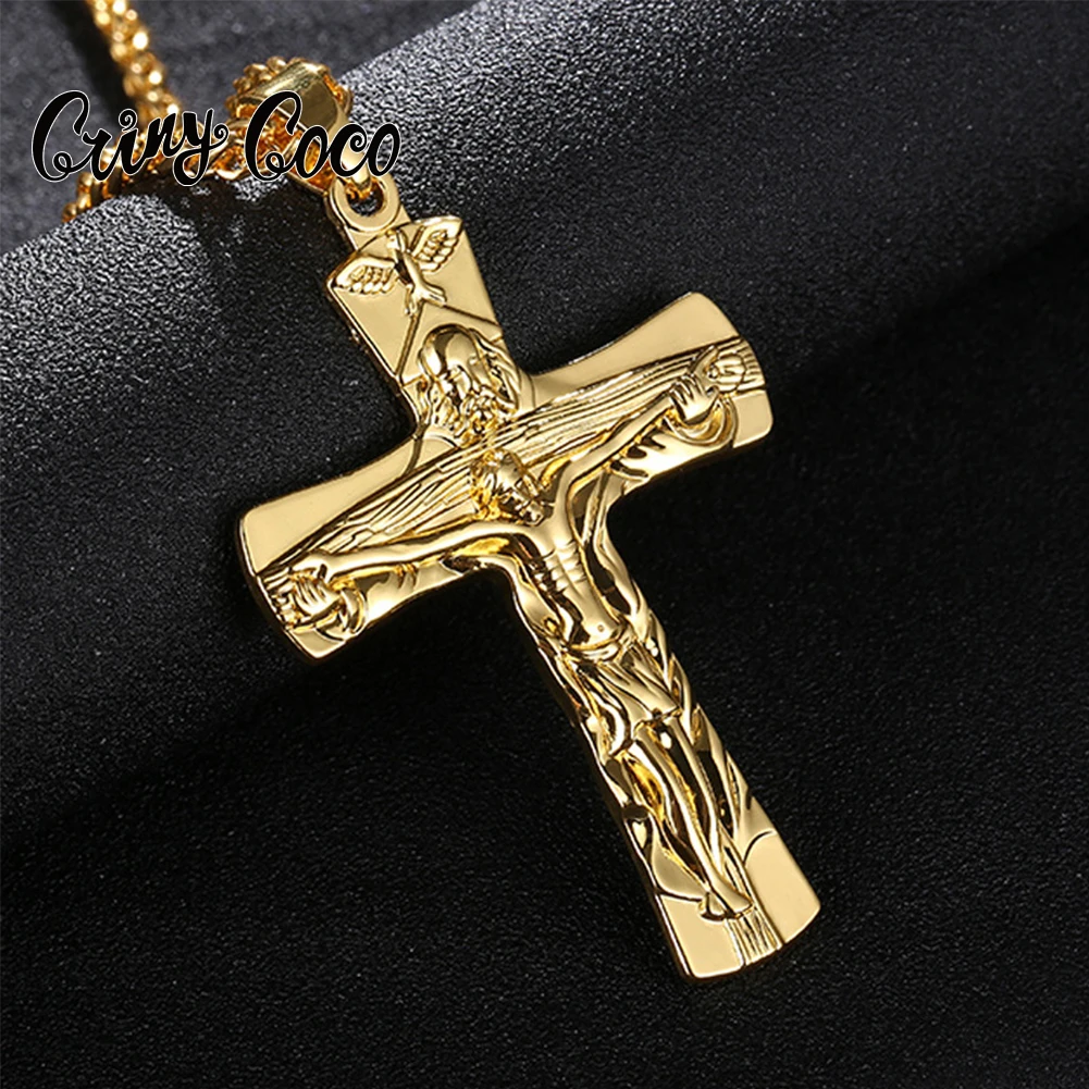 

Cring Coco Cross Jesus Pendant Necklace Trendy 2022 Jewelry Necklaces Gold Plated Choker for Hip Hop Men Women Men Religion