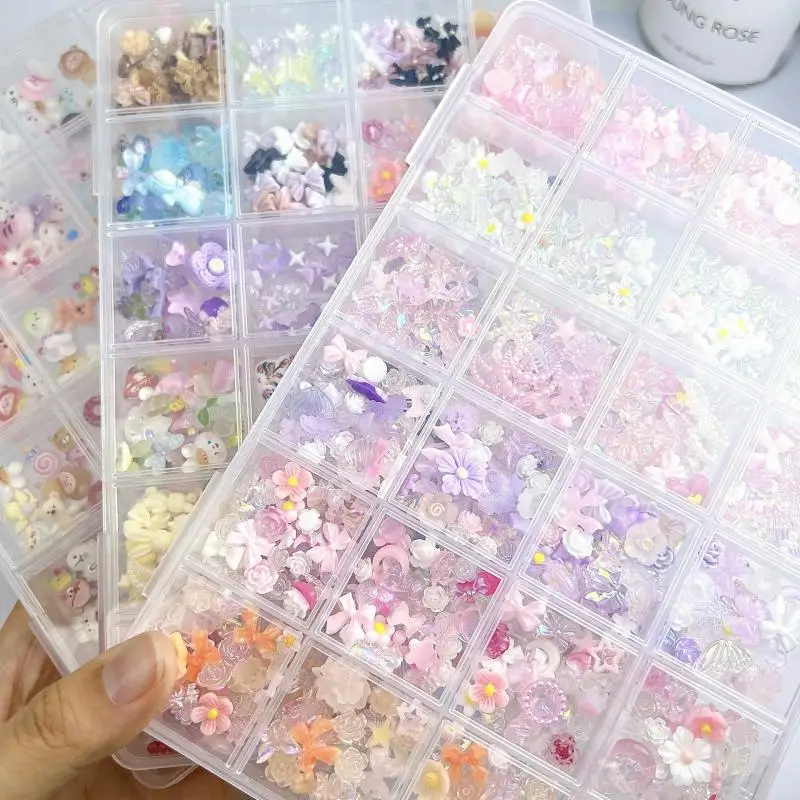 1 коробка несколько стилей цветы банты смешанные подвески для ногтей мультяшная