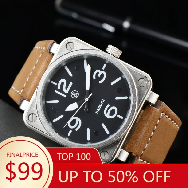 

Hot Original Brand Men Automatic Mechanical Watch Bell Brown Leather Black Ross Rubber 46mm Large Dial Men For Watch AAA Clcoks