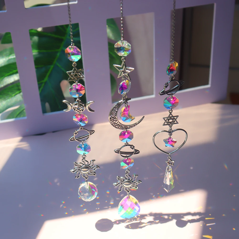

Crystal Star Hexagon Diamond Prisms Hanging Rainbow Chaser Lighting Accessories for Window Curtains Pendant Home Garden CarGifts