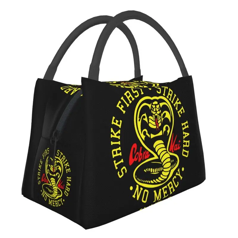 Cobra Kai The Karate Kid Thermal Insulated Lunch Bag Women Strike First Strike Hard 80S Movie Portable Lunch Tote Meal Food Box