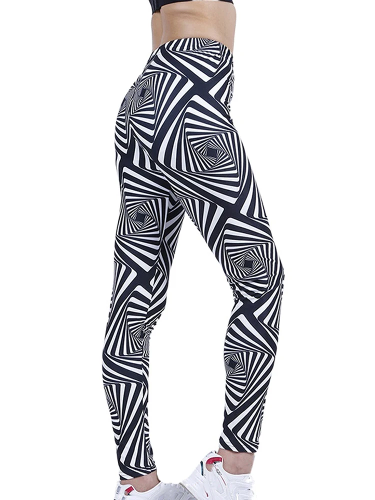 

NDUCJSI Spandex Ladies Workout Leggings Fitness Push Up Pants High Waist Leggins Punk Sexy Women Casual White Black Geometric