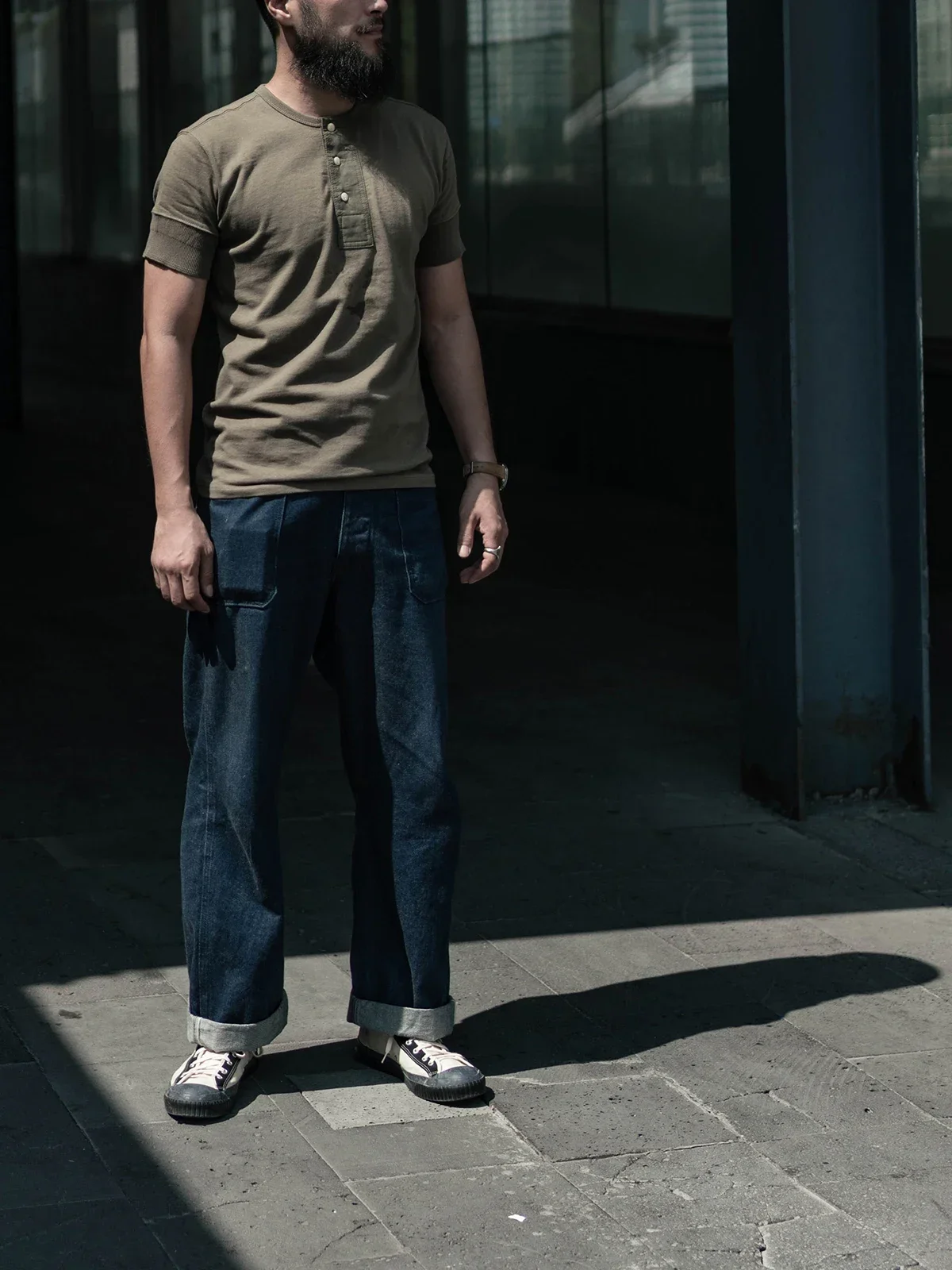 Bronson Vintage Short Sleeve Henley T-Shirt Retro Style Mens Cotton Tee Shirt