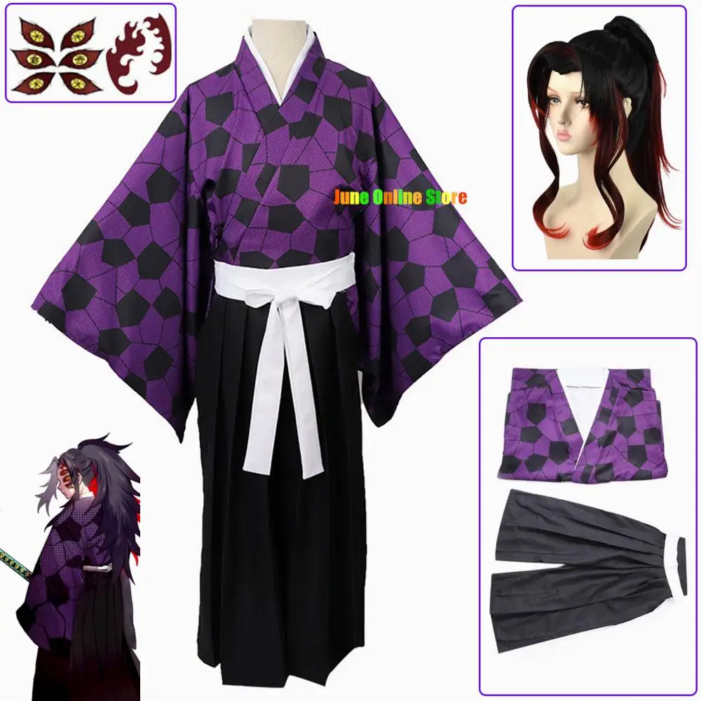 

Anime Demon Slayer Kimetsu no Yaiba Kokushibou Cosplay Costume Kokushibou Cosplay Suit Stickers Wig Kimono Pants Uniform Outfit
