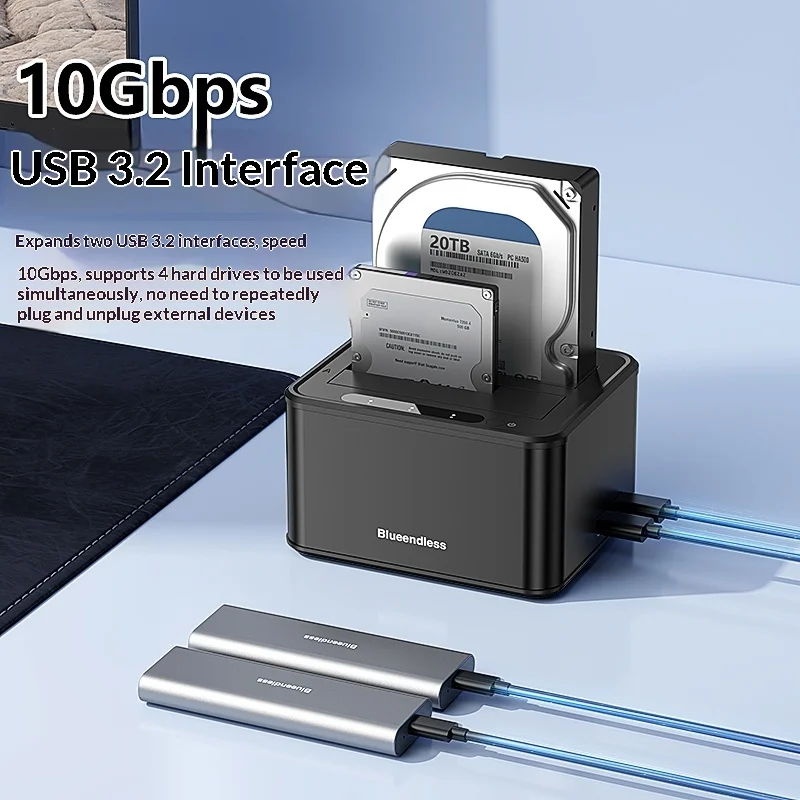 Фото Док-станция Blueendless Dual Bay для жестких дисков 2.5/3.5 дюйма SATA/SAS HDD/SSD, USB 3.2 5 Гбит/с, внешний корпус для HDD до 40 ТБ №5