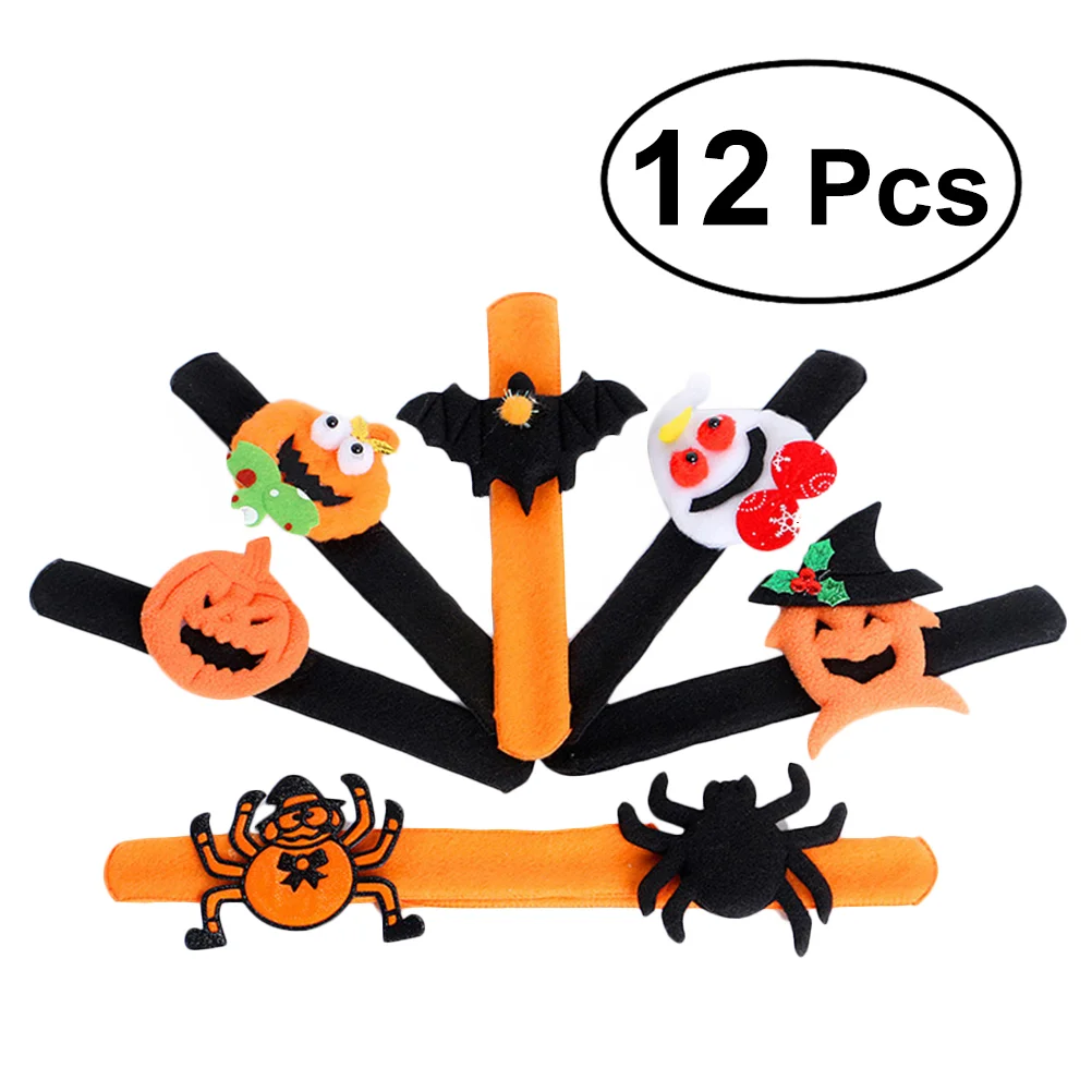 

12pcs Spider Pumpkin Slap Bracelet Snap Wristband Band for Happy Wrist Decoration