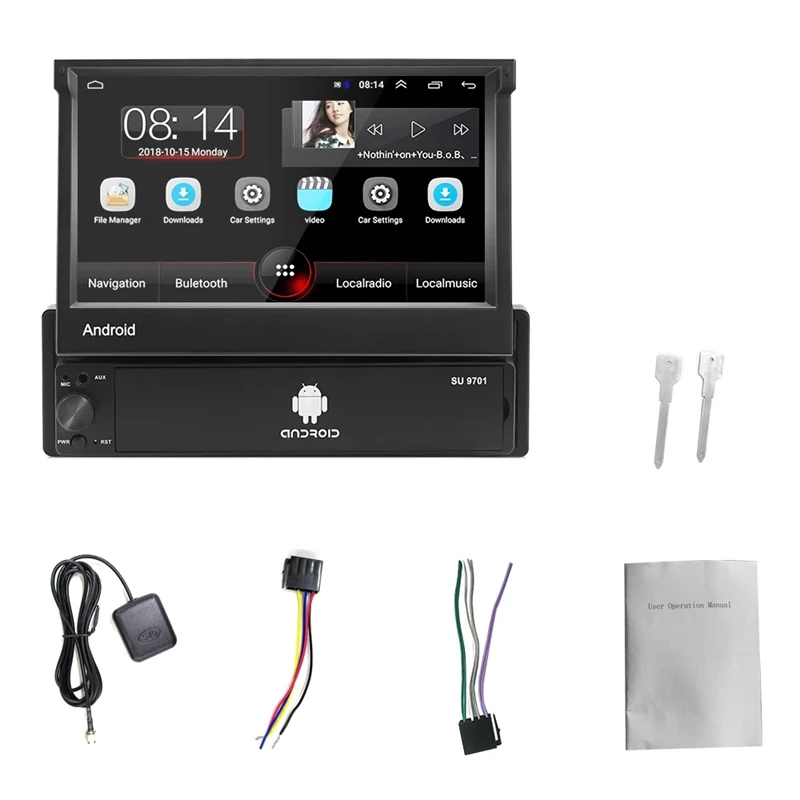 

Автомобильный мультимедийный плеер для Android 8,1, 1 Din, выдвижной автомобильный радиоприемник, 7 дюймов, HD, универсальный автомобильный стерео р...