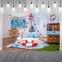 Baby Bedroom Tent Ocean Travel Birthday Party Decoration Photography Backdrops Kids Map Helm Pirate Box Wooden Floor Background