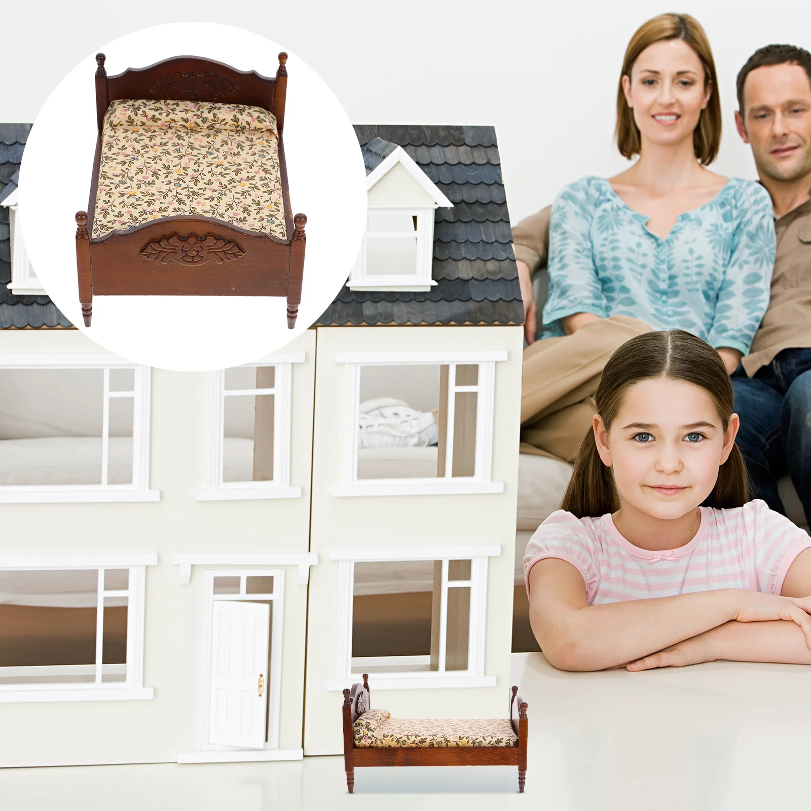 

Miniature Double Bed House Model Adornment Furniture Models Decor Kit Twin Size