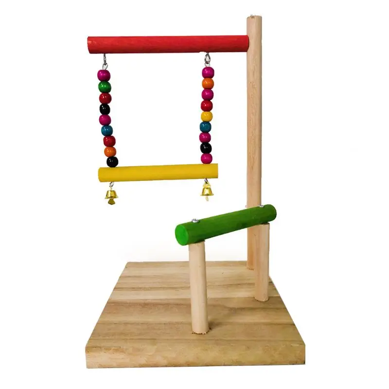 

Parrot Swing Hanging Bell Wooden Toy Bird Perch Bracket Bar Beads Pet Cage Decoration Colorful Toys