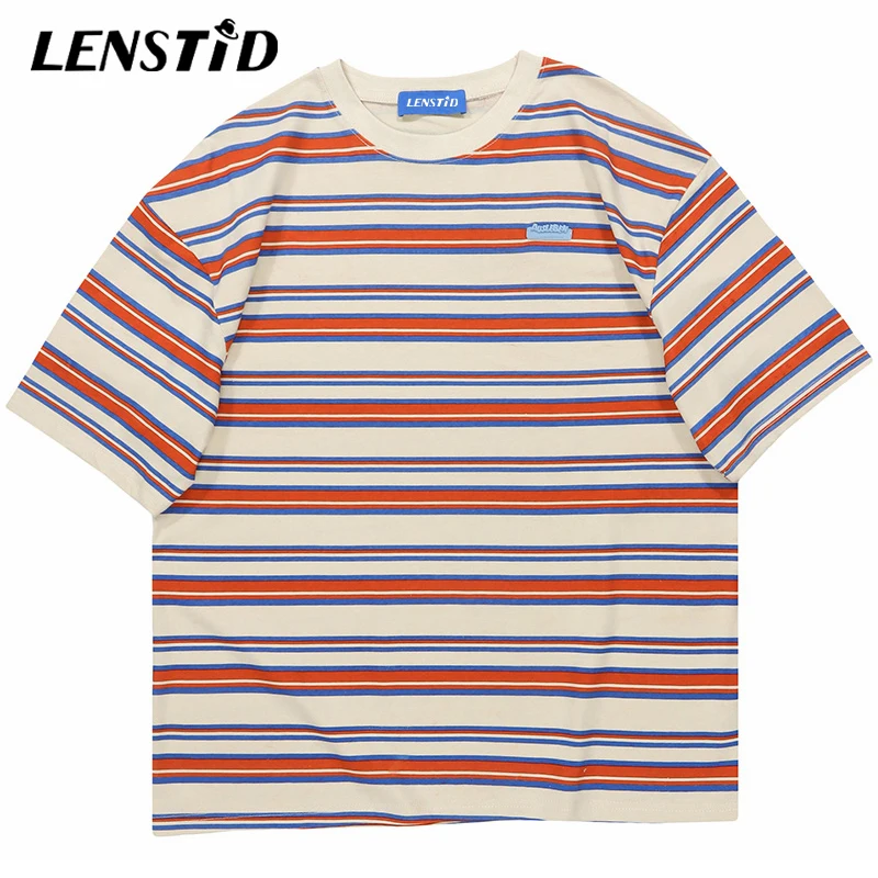 

Футболка мужская с коротким рукавом, винтажная тенниска в полоску, Повседневный хлопковый топ в стиле хип-хоп, уличная одежда в стиле Харадз...