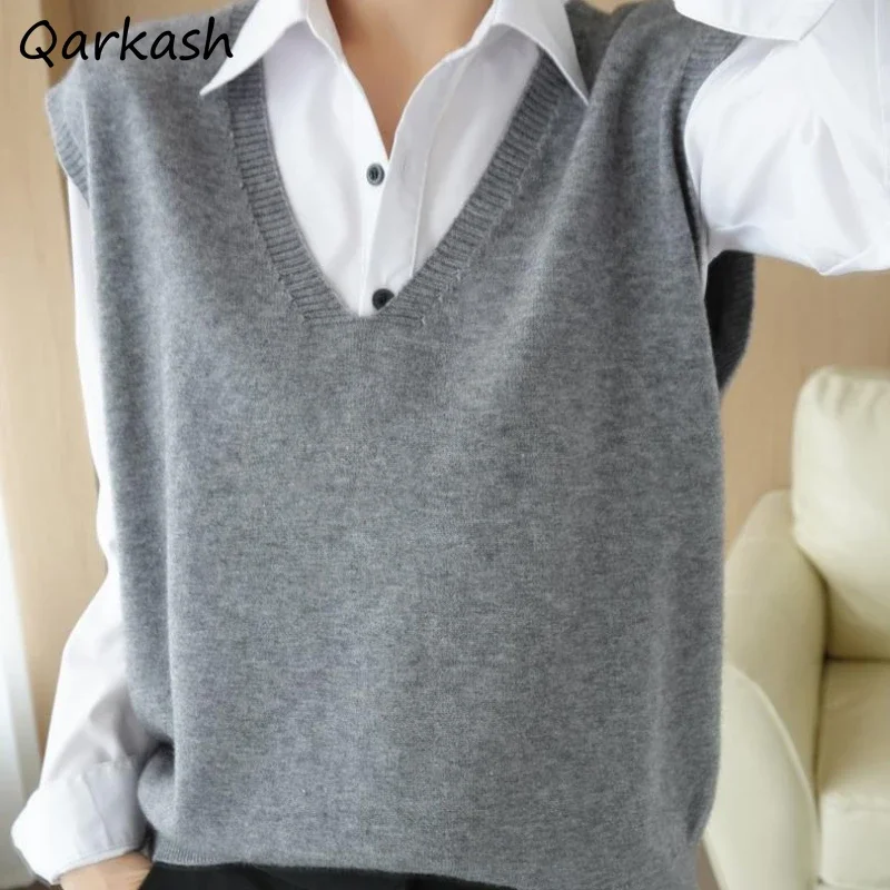 Свитер-жилеты женские весенние элегантные 5-цветные однотонные простые базовые