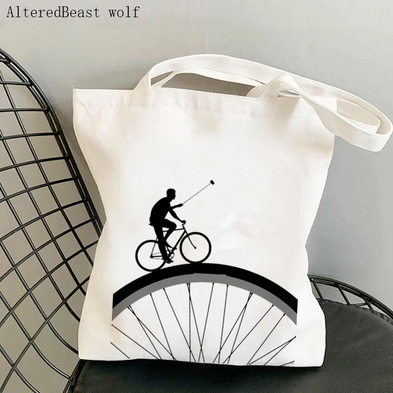 

Women Shopper bag Bicycles Polo Printed Kawaii Bag Harajuku Shopping Canvas Shopper Bag girl handbag Tote Shoulder Lady Bag