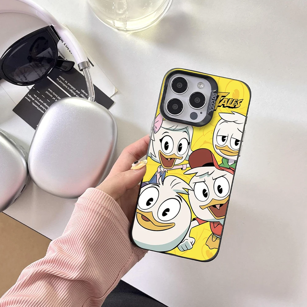 MINISO DuckTales Phone Case For iPhone 12 11 13 14 15 16 Max Pro Plus Laser Cover