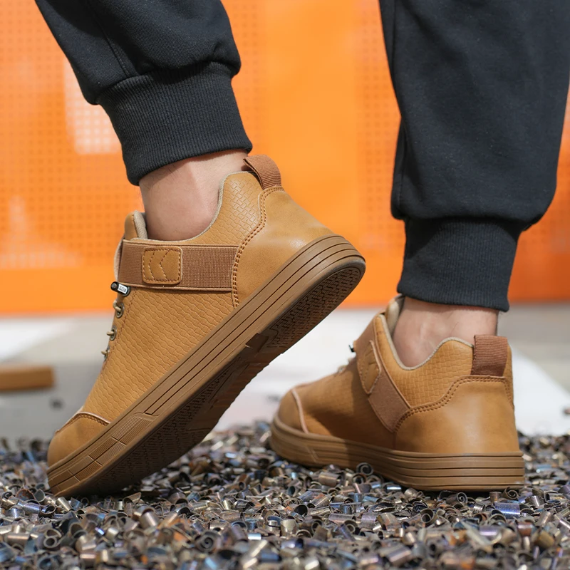 Мужская Защитная Обувь Рабочие Ботинки Со Стальным Носком Непроницаемая Кожа Из