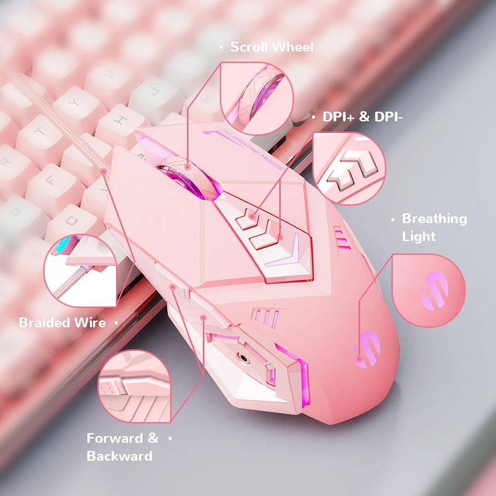 Новинка прочная Проводная многофункциональная мышь USB розовая Бесшумная